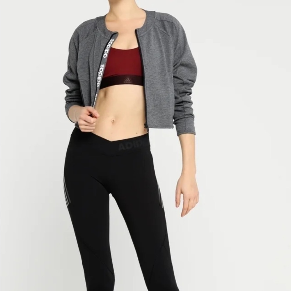 Adidas Women’s Small Gray D2M Full Zip Climalite Track Top Jacket Crop